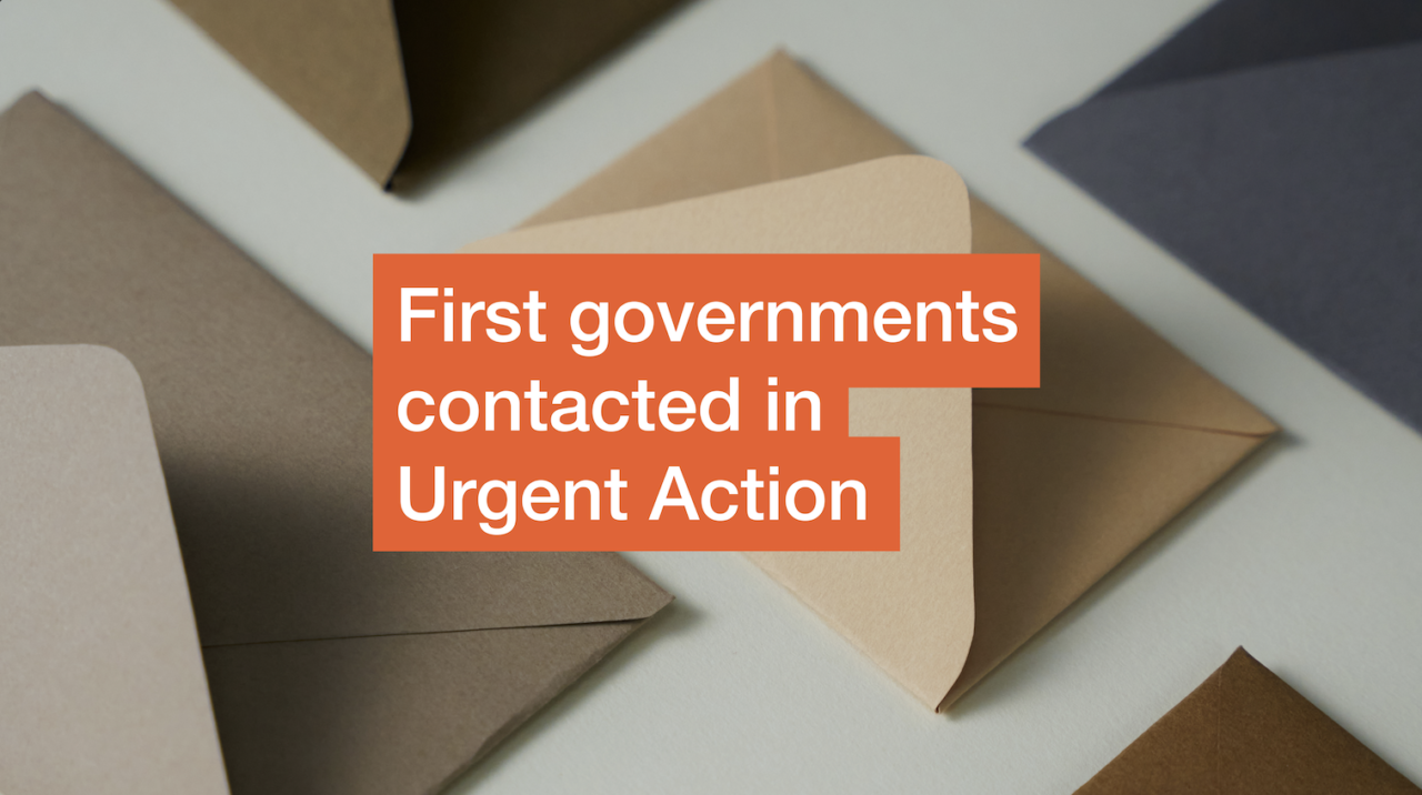 Envelopes with text saying First governments contacted in urgent action