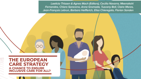 The European Care Strategy, a chance to ensure inclusive care for all? Image of old people a nurse, a man with a baby, a wheelchair user and his personal assistant