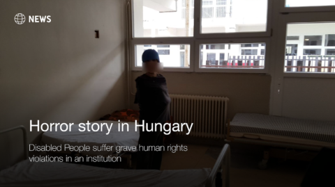 Horror story in Hungary. Disabled People suffer grave human rights violations in an institution. Photo of a child in a room of the institution. His face is masked.